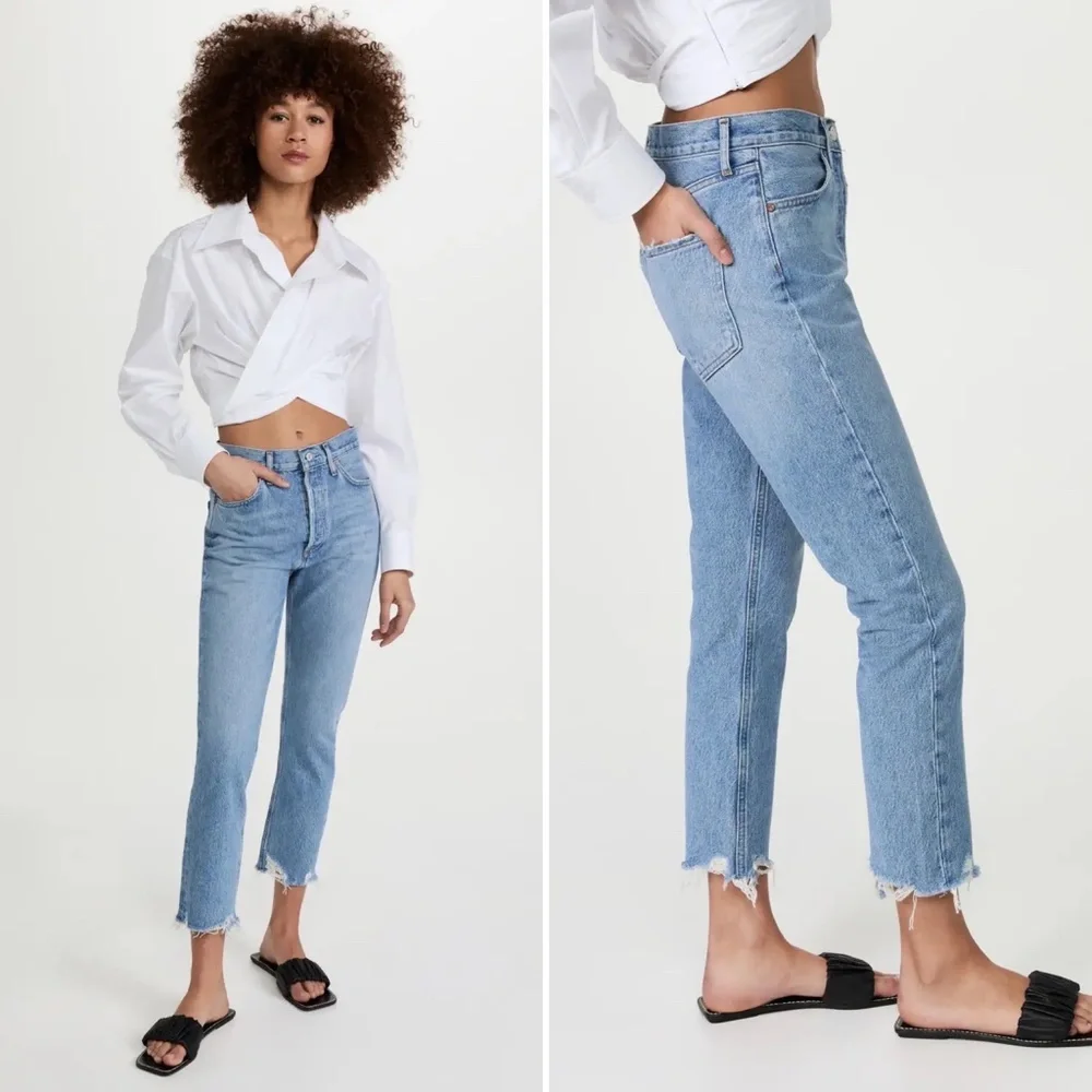 ✨NWT✨ AGOLDE Riley High Rise Slim Straight Crop Jean in Haven Blue Sz 30 - Picture 5 of 12